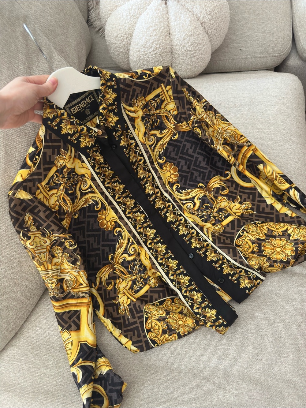 Versace Black & Gold Baroque Silk Button-Up Shirt ( special edition Fendace )